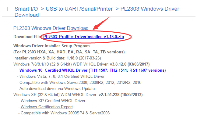 pl2303 prolific driver windows 10