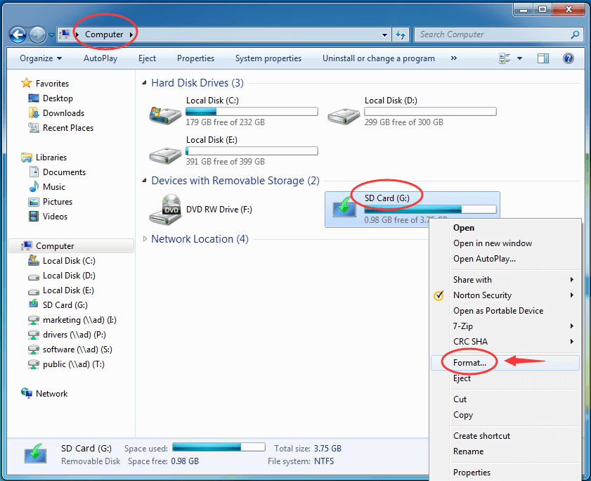 how to format sd card on pc