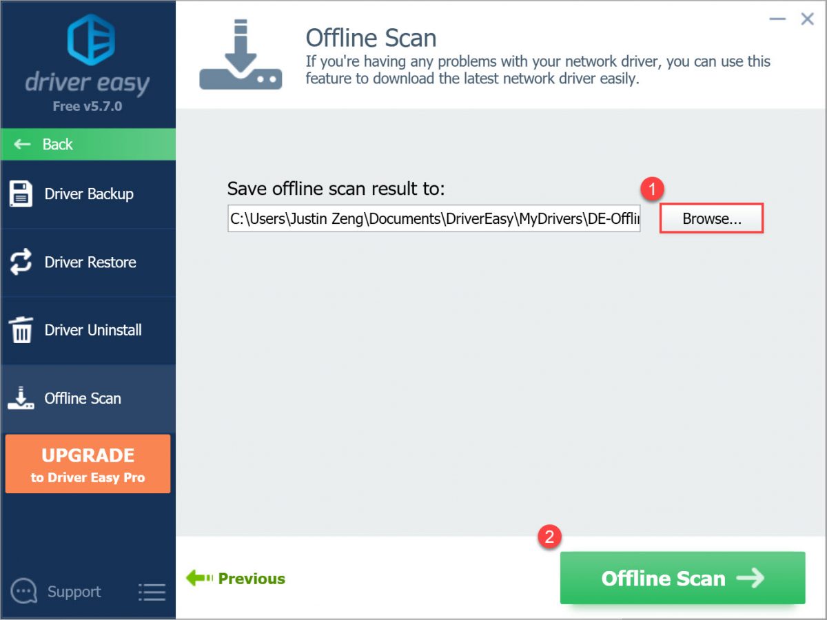 Driver Easy Free Offline Scan select save path