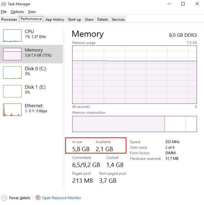 find ram on windows 10