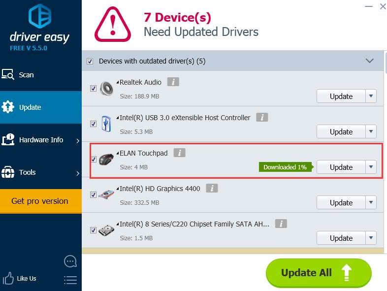 elan touchpad driver windows 7 not working