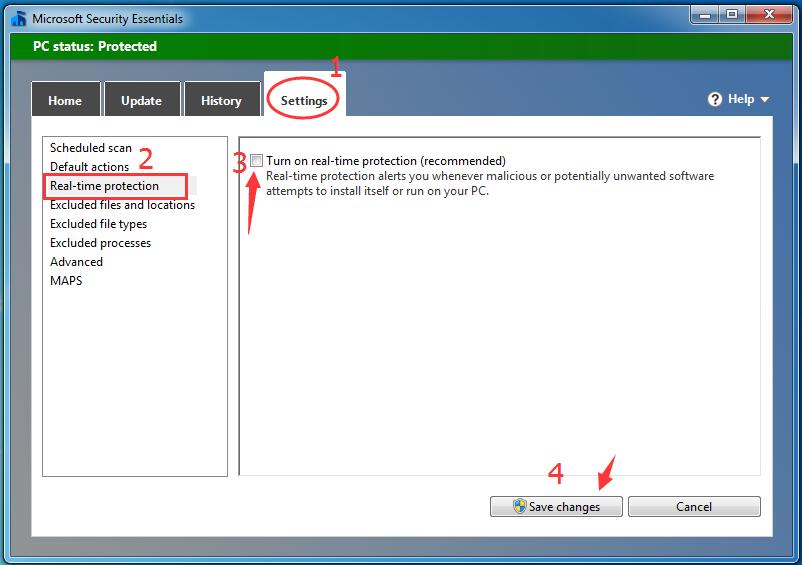 turn off microsoft security essentials windows 7