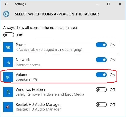 windows 10 volume icon disabled