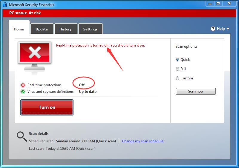 how to turn off microsoft security essentials