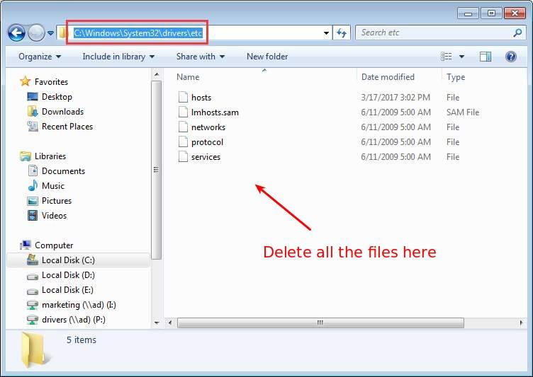 Delete all files in your etc folder