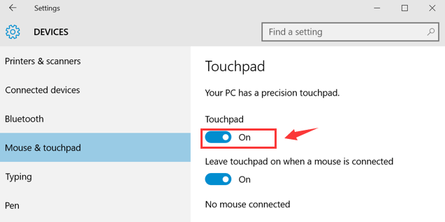 how to turn off touchpad delay windows 10