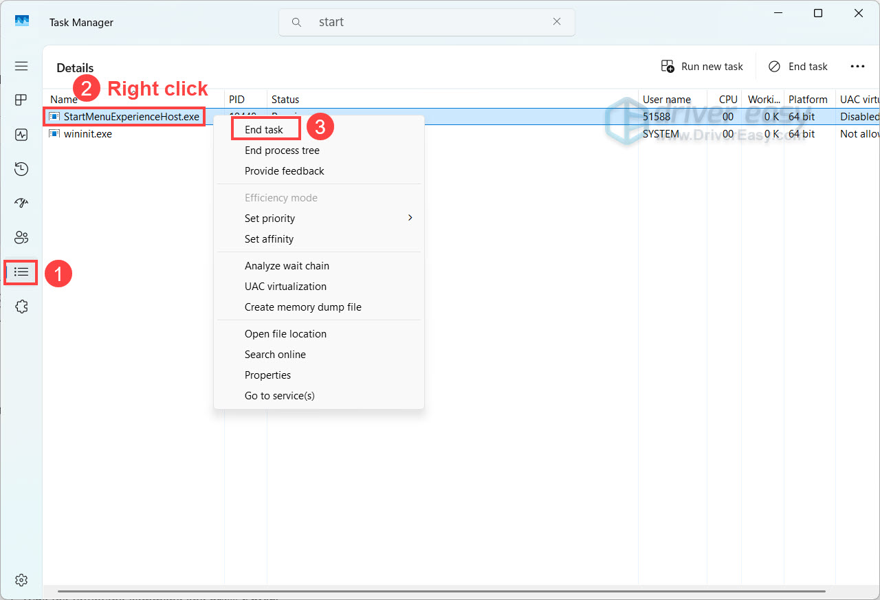restart StartMenuExperienceHost.exe to repair start menu