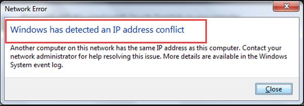 windows system event log ip address conflict