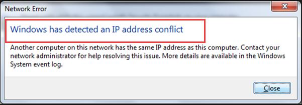 windows system error ip address conflict another system network