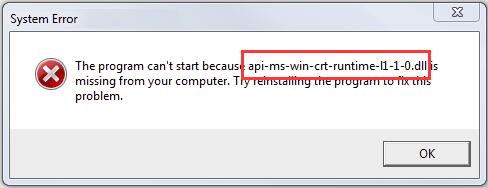 cant start because api-ms-win-crt-runtime-l1-1-0.dll