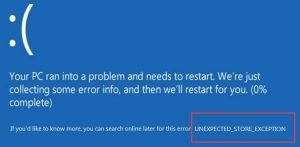 Unexpected store exception windows 10 ошибка