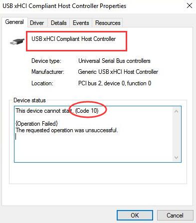 usb xhci compliant host controller error code 10 on windows 8.1