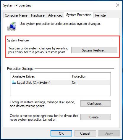 Windows 10 System Restore Not Working