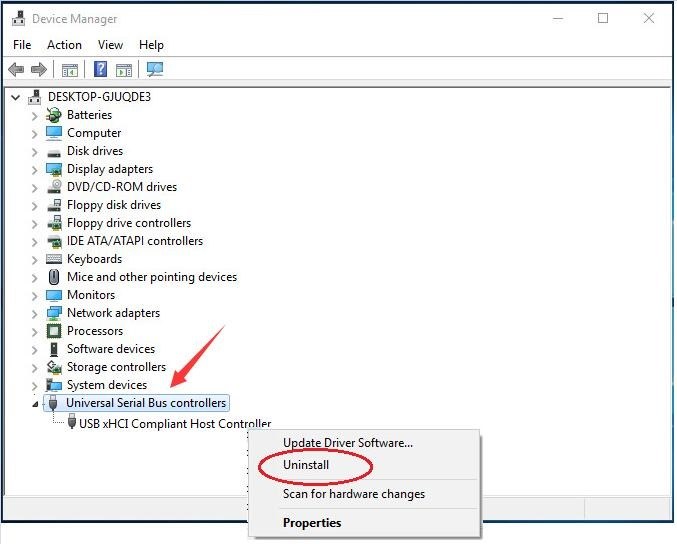 via usb extensible host controller driver windows 10