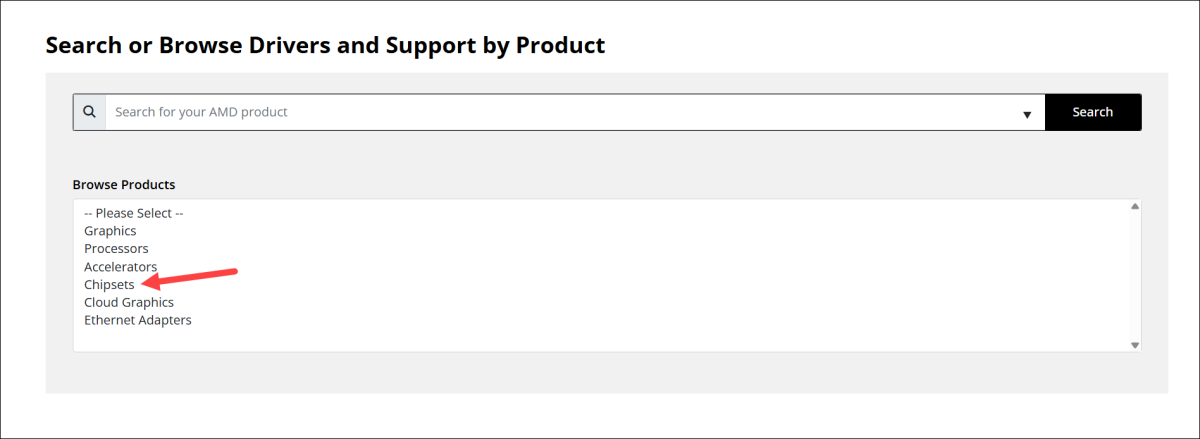 search for chipset driver from amd website
