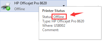 change printer status to online hp