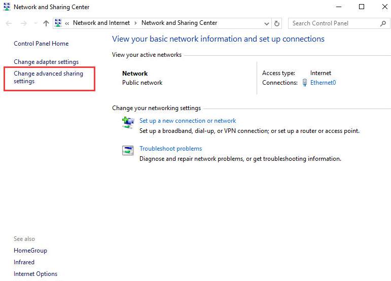 Enter network. Win 10 get into Advanced sharing settings.