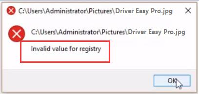 invalid value for registry fix