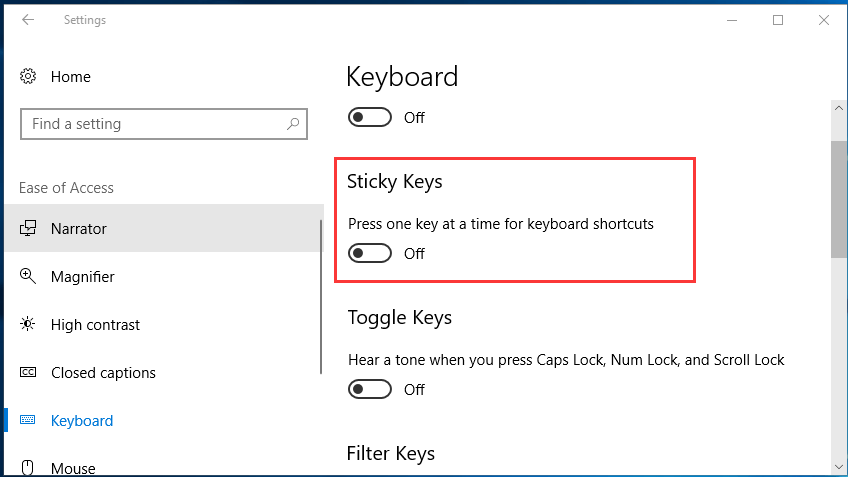 disable ctrl key windows 10