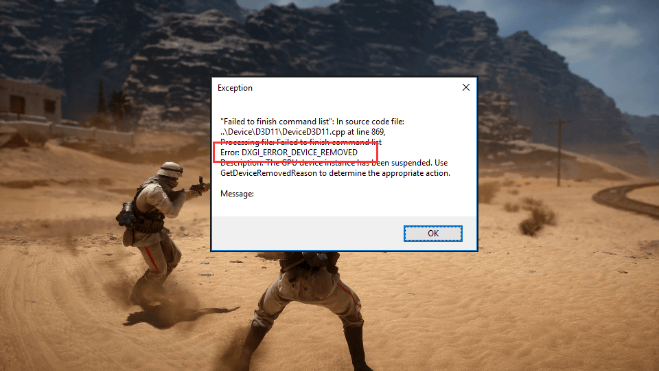 fixed dxgi error device removed error of battlefield arma crysis - fortnite dxgi error device removed