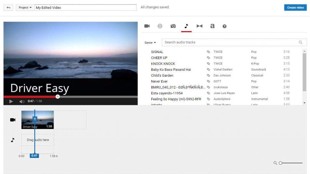 YouTube Video Editor How to change the audio track? Driver Easy
