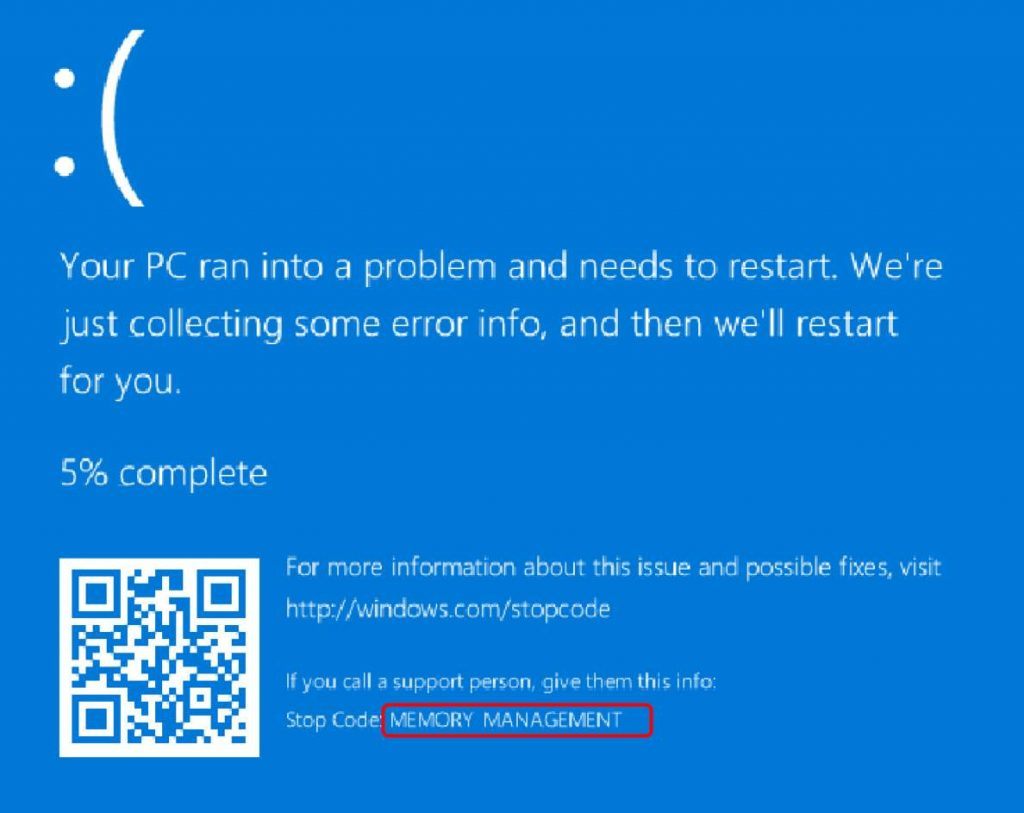 pc blue screen memory management win 10