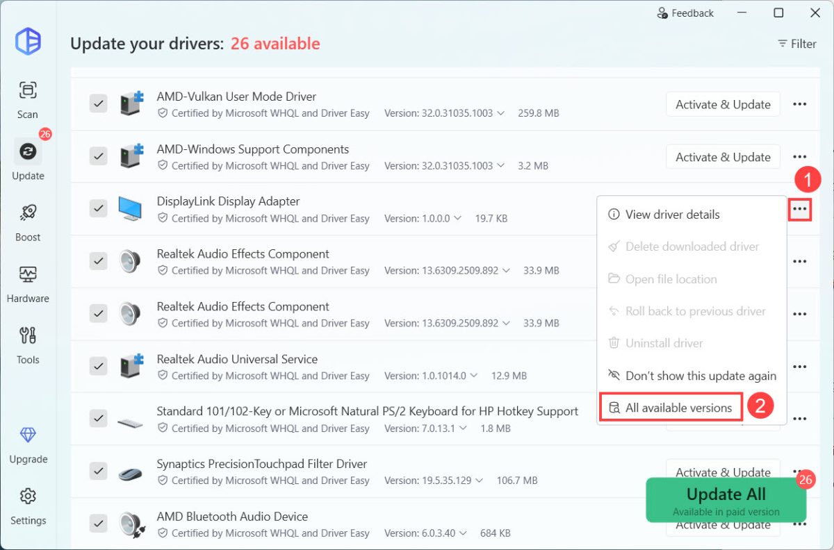 roll back displaylink driver driver easy
