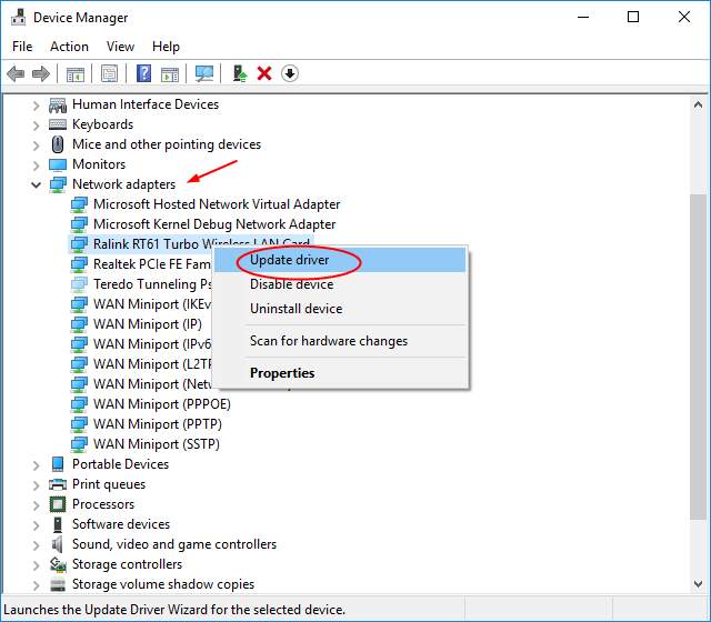microsoft hosted network virtual adapter missing windows 10 device manager