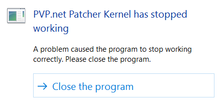 pvp.net kernal has stopped working