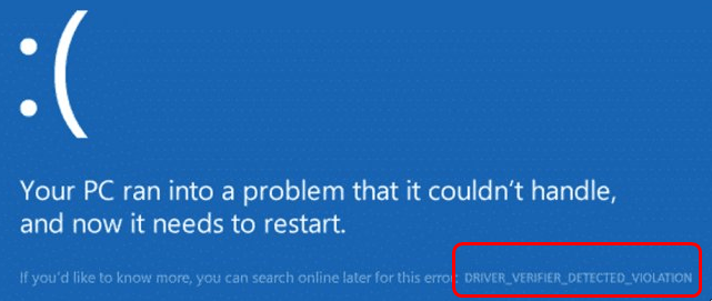 windows 10 blue screen driver verifier detected violation