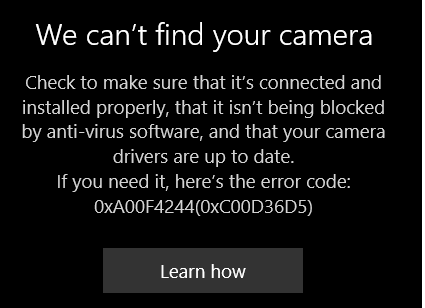 msi camera not detected windows 10