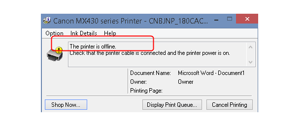 Canon Printer Offline Status