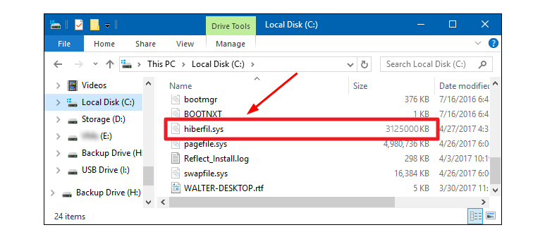 hiberfil.sys windows 10 delete