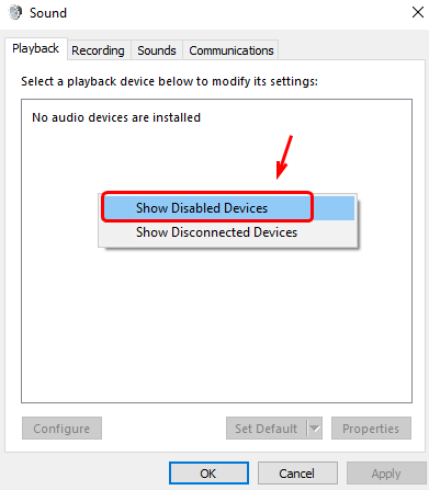 windows 10 sound set default greyed out