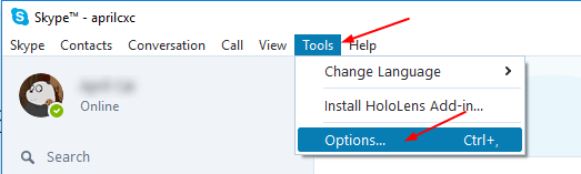 windows 10 skype menu bar