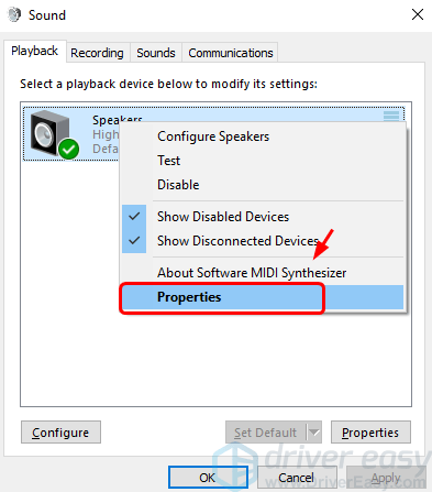 Sound Stuttering Distortion Problem On Windows 10 7 Solved - 2!    right click your default playback device the one with a green tick and!    click properties