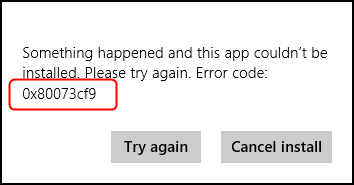 error code 0x80073cf9 windows 10