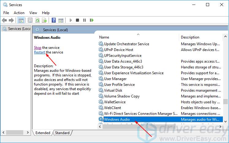 windows 10 audio service not running