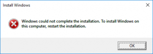 Windows could not complete the installation что делать