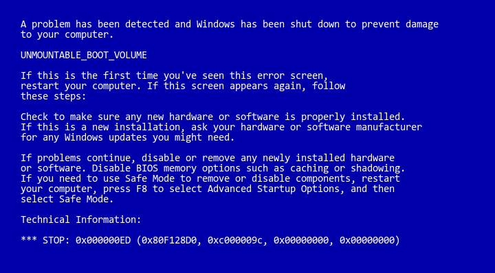 blue screen when booting into windows 7