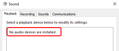 no audio output device installed message