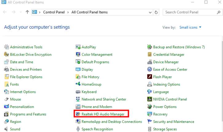 realtek hd audio manager not in control panel windows 10