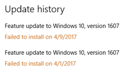 windows 10 version 1607 failed