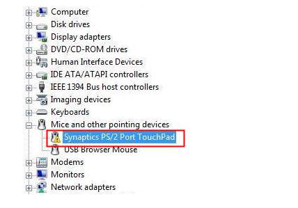 UNABLE TO CONNECT TO THE SYNAPTICS POINTING DEVICE DRIVER