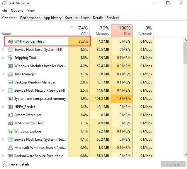 Wmi provider host грузит процессор windows 10