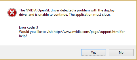 nvidia opengl driver error 14