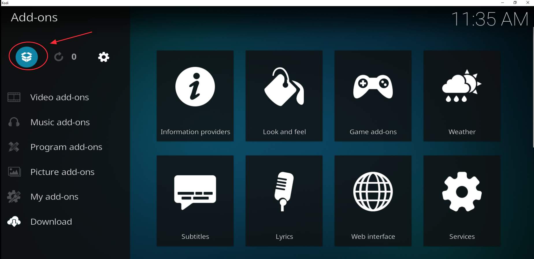 kodi addons icon missing