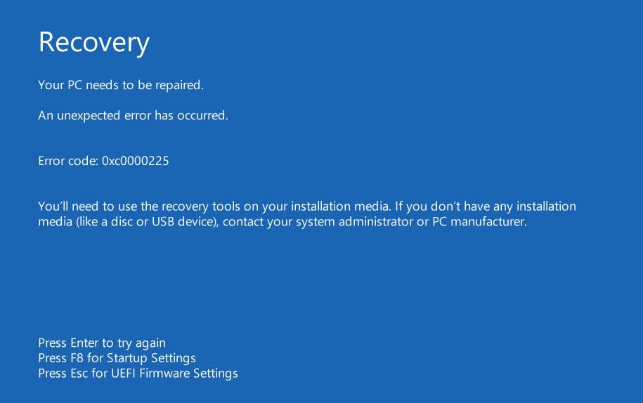 unable to reset pc partition missing windows 10