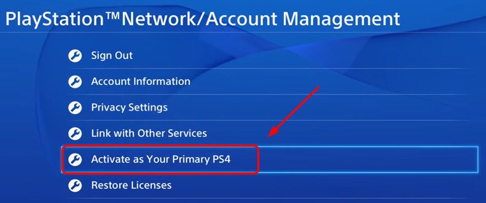 playstation set primary account