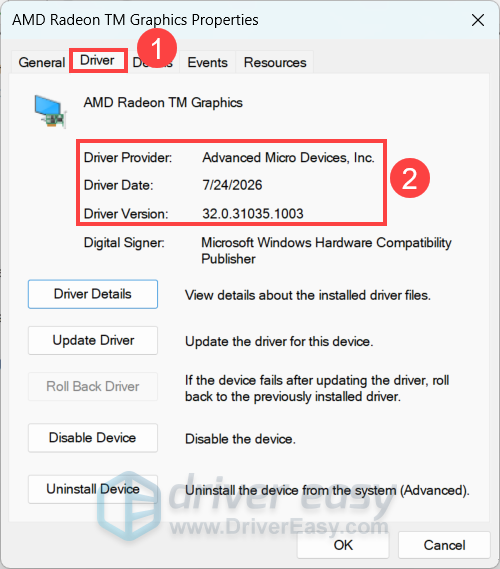 check graphics driver details in windows device manager